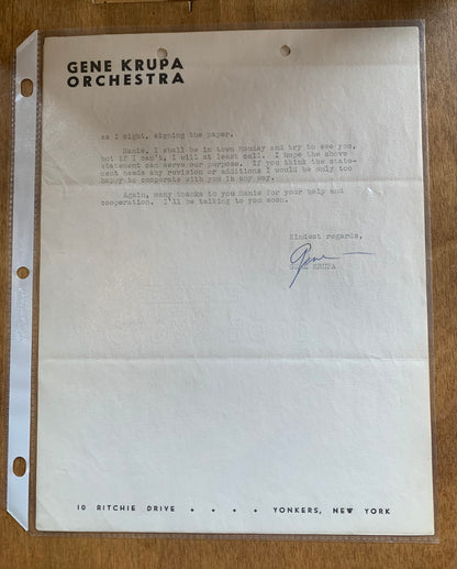 Letter from Gene Krupa to Manie Sacks -- July 8, 1948